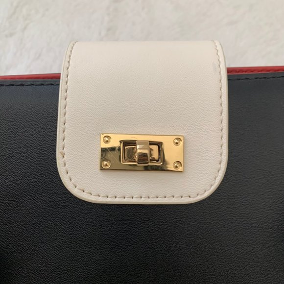 Charles Jourdan Navy / Red / Cream Colorblock Boxy Tote Handbag with Charms - Picture 6 of 7